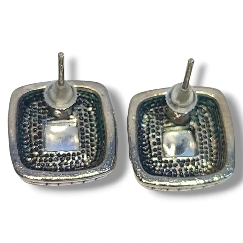 Chunky‎ Molded Glass Silver Tone Caviar Stud Earrings